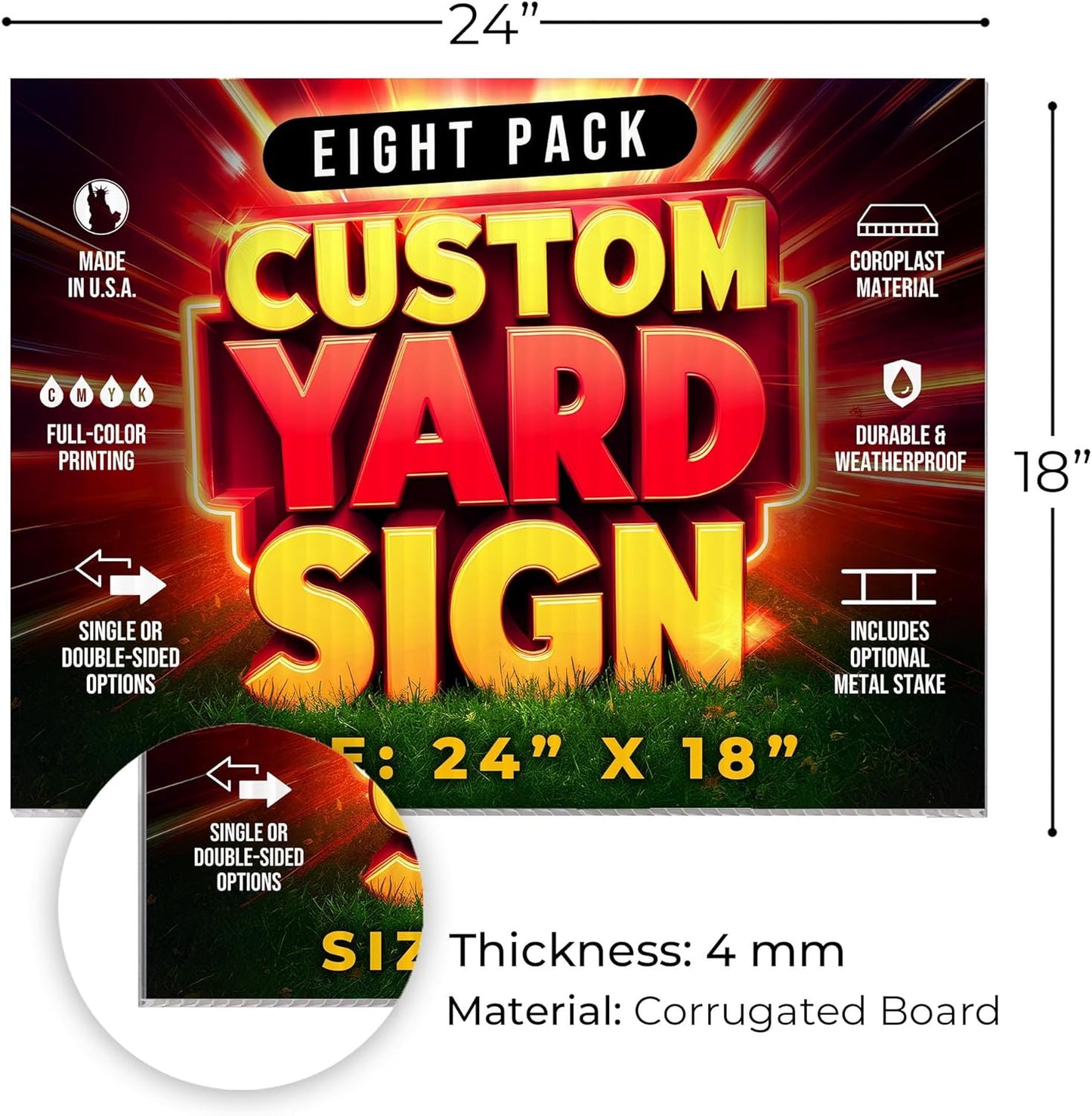 8 Pack 24"x18" Custom Yard Signs with Stakes, Personalized Yard Signs for Outdoors, Customized Full Color Print Corrugated Signs for Business