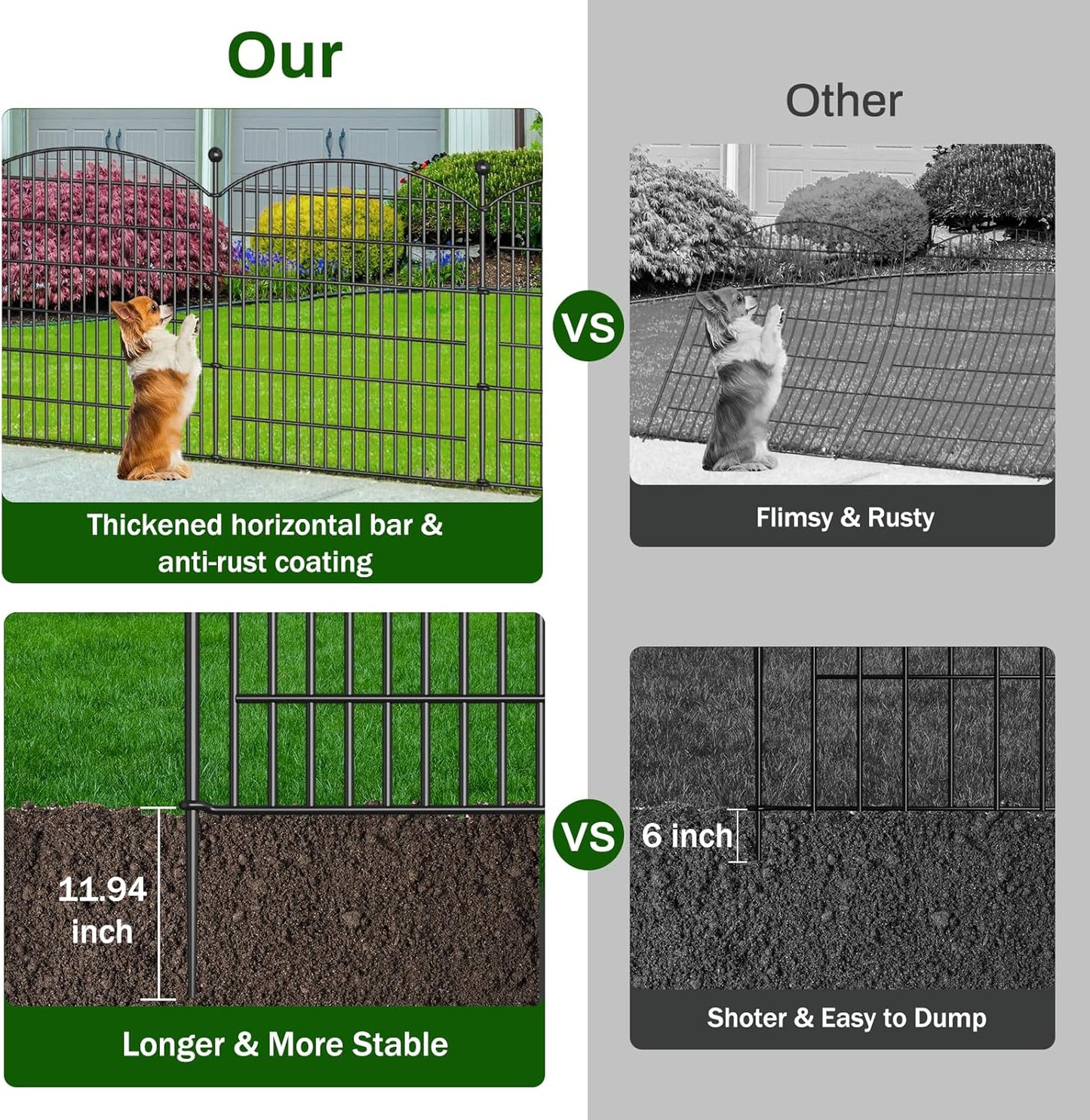 15 Panels Decorative Garden Fence with Gate - 32 in (H) x 35.4 ft (L) No Dig Dog Fence Outdoor for Yard, Rustproof Tall Garden Fencecing Panels, Animal Barrier Suitable for Yard Border, Patio