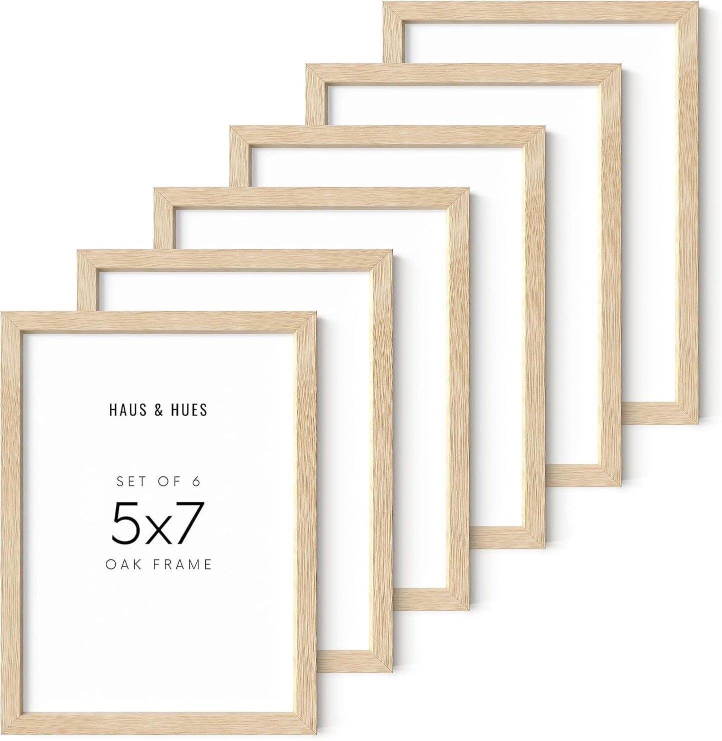 HAUS AND HUES Picture Frame, 5x7 inches, Beige Oak, Set of 6, Natural Wood Picture Frames for Wall Collage