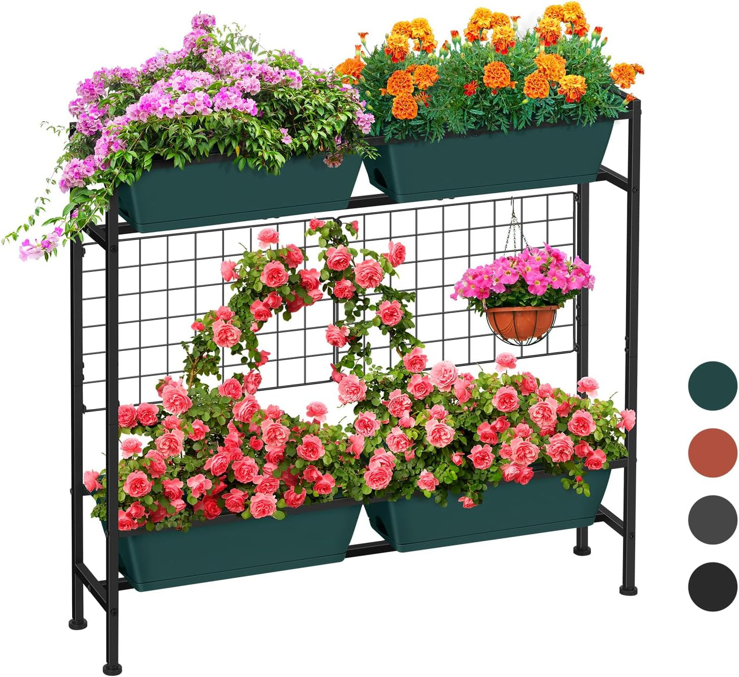 Raised Garden Beds 32.4" Tall Vertical Planter Boxes with Trellis Standing Herb Garden Planter Outdoor with Metal Fences Legs for Small Climbing Plant Gardening Vegetables Patio Balcony Porch, Green