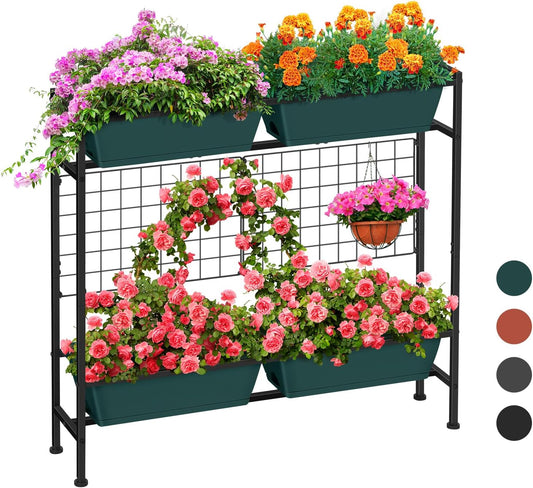 Raised Garden Beds 32.4" Tall Vertical Planter Boxes with Trellis Standing Herb Garden Planter Outdoor with Metal Fences Legs for Small Climbing Plant Gardening Vegetables Patio Balcony Porch, Green