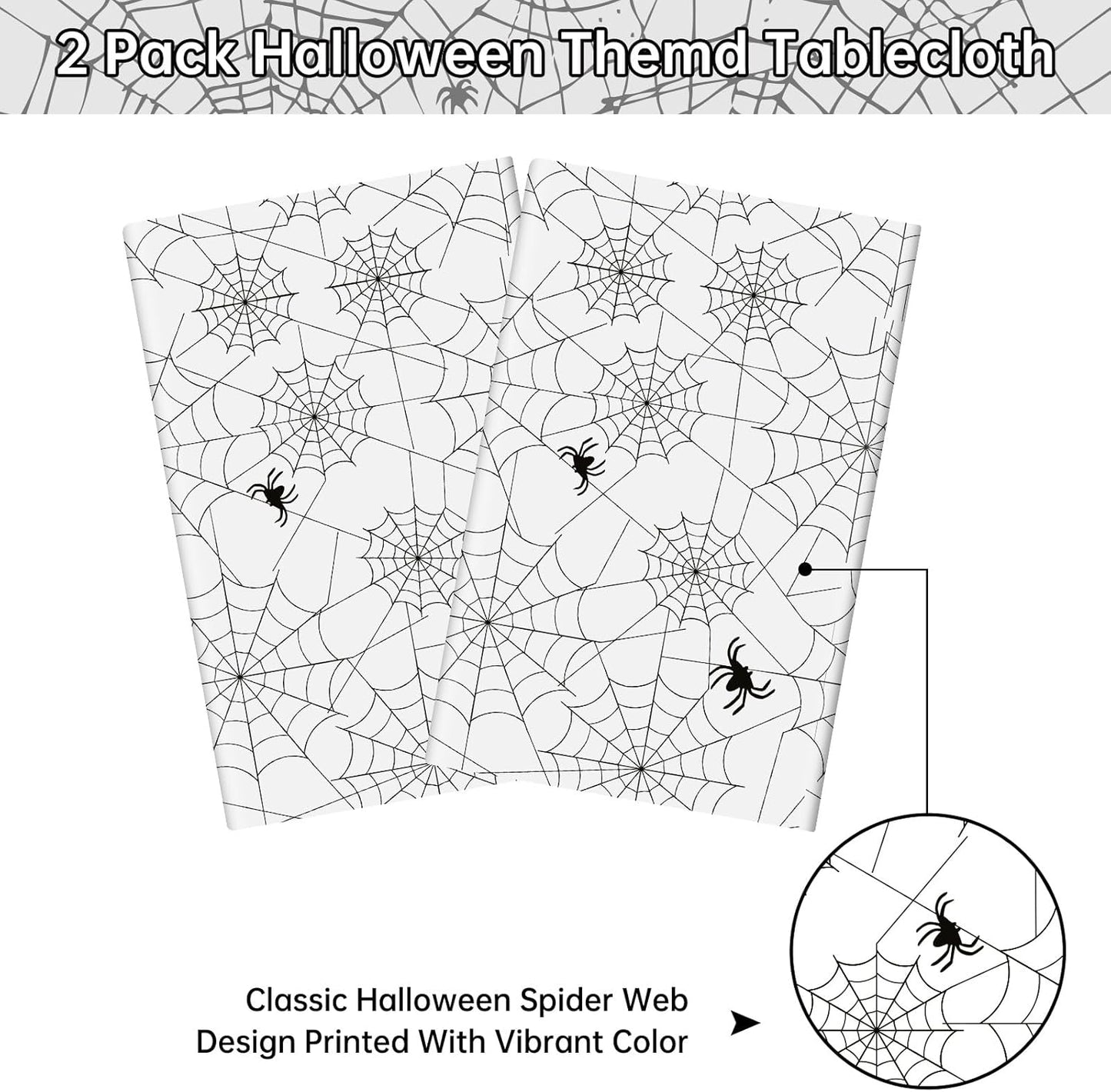 2 Pcs Halloween Tablecloth - Plastic Halloweens Spider Webs Table Cloth, White Disposable Rectangle Spiderweb Table Cover for Halloween Party Decorations Supplies Favors Tables Decor, 108 x 54 Inch