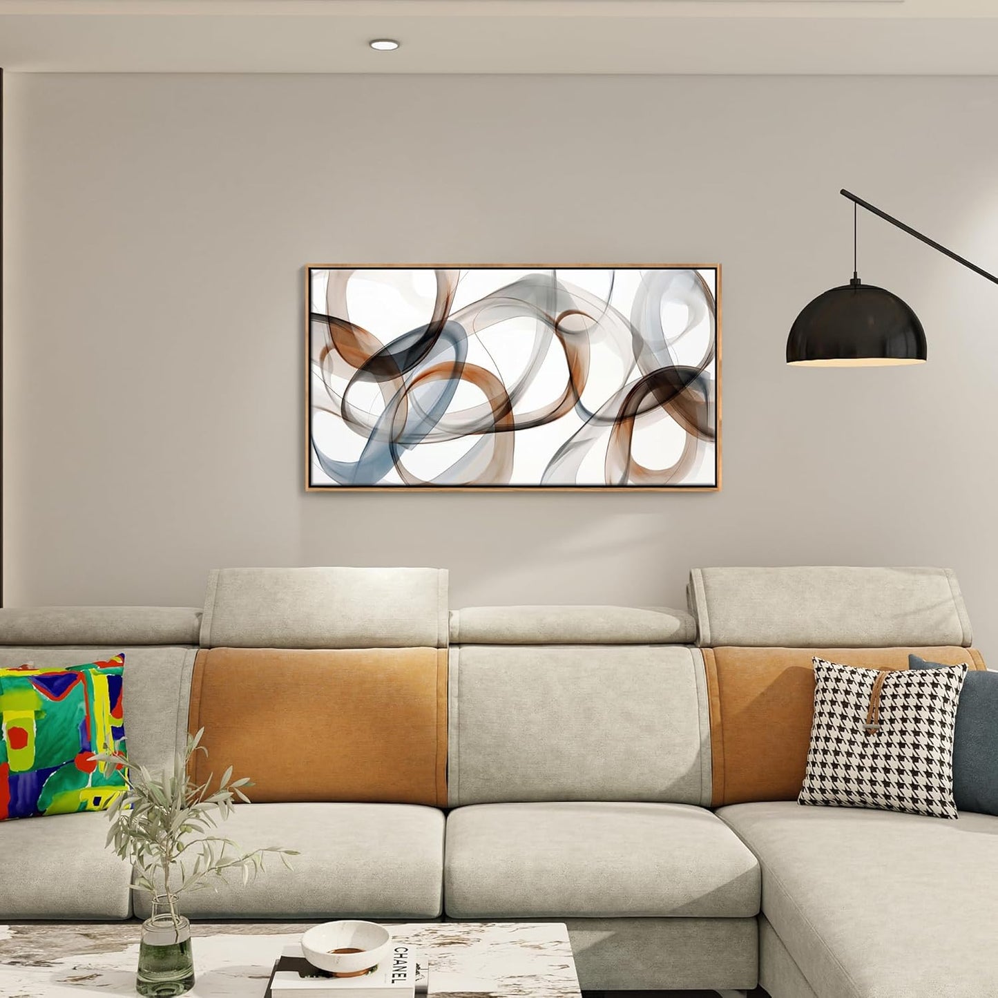 Framed Canvas Wall Art - Large Abstract art prints for Home & Office Decor - Brown Modern, Minimalist Wall Art Decor for Living Room, Bedroom Farmhouse Wall Decor Wood Frame 20×40IN