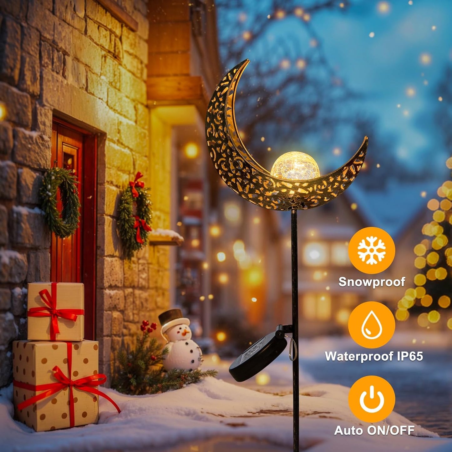 2Pack Moon Garden Solar Lights Outdoor Stakes Waterproof, Gifts for Mom, Crackle Glass Patio, Backyard Decorations, Balcony Lawn Ornaments, for Women Men Grandma (Bronze)