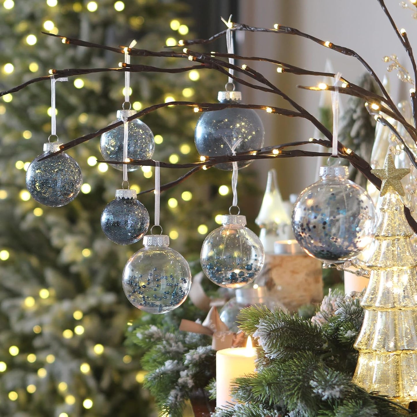 Sea Team Shatterproof Clear Plastic Christmas Ball Ornaments Decorative Xmas Balls Baubles Set with Stuffed Delicate Decorations (100mm/3.94 inch 16-Pack, Stone Blue)