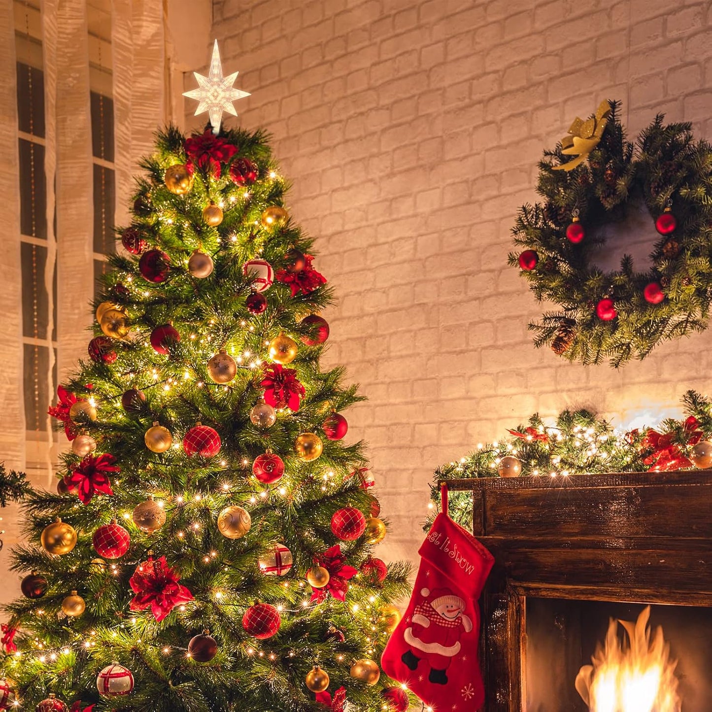 Lighted Christmas Tree Topper, Bethlehem Star Treetop with 41LED Warm White Fairy Lights, Holiday Christmas Tree Decoration.