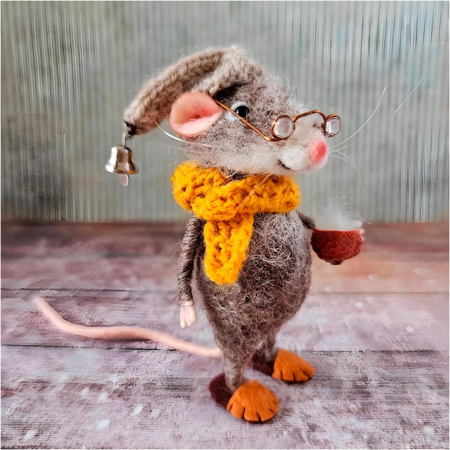 Felted Mouse, Cute Miniature Dollhouse Felt Mouse Ornament, Felt Wool Mice Figurine for Holiday Decor, Needle Felted Mouse Doll Decorations Festival Statue (Teacup)