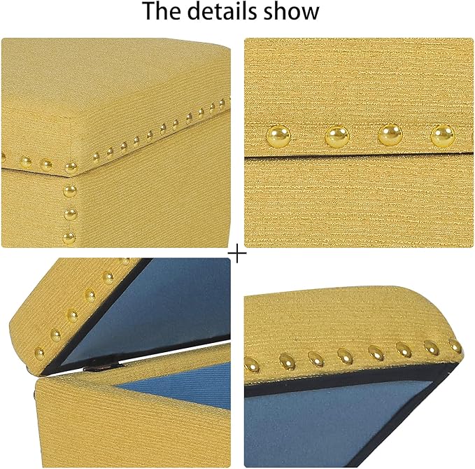 Adeco Square Storage Ottoman with Hinged Lid, Modern Accent Bench Footrest Stool, Coffee Table for Living Room Bedroom,Yellow Large