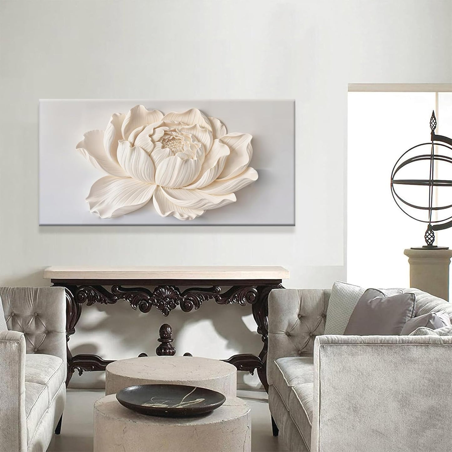 Modern Wall Art White Flower Canvas Art Wall Decor Wall Decor Prints Painting Wall Art Picture For Bedroom Living Room Dining Room Home Office Artwork 24"×48" Ready To Hang