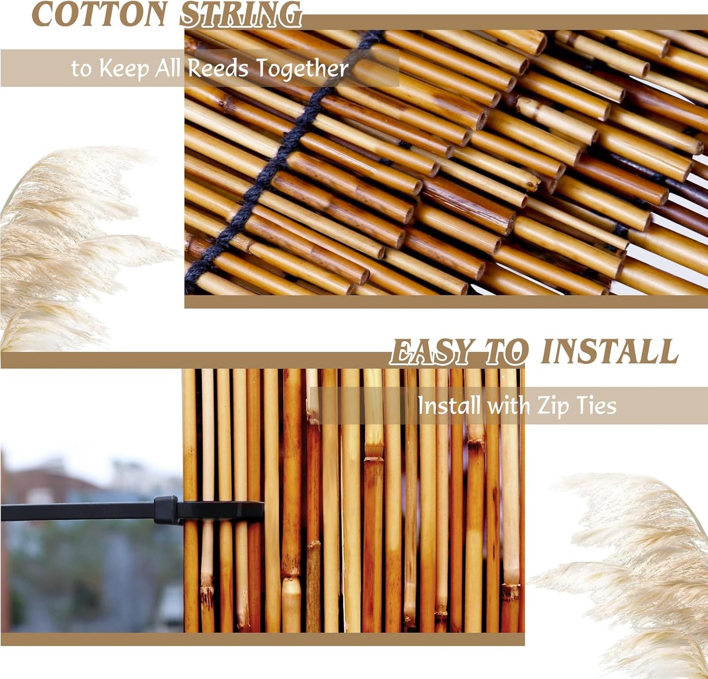 Natural Reed Fencing Rolls,6.5FT X 9.8FT Reed Screen Curtain Fence Covering Privacy Bamboo for Outdoor Backyard Patio（Brown）