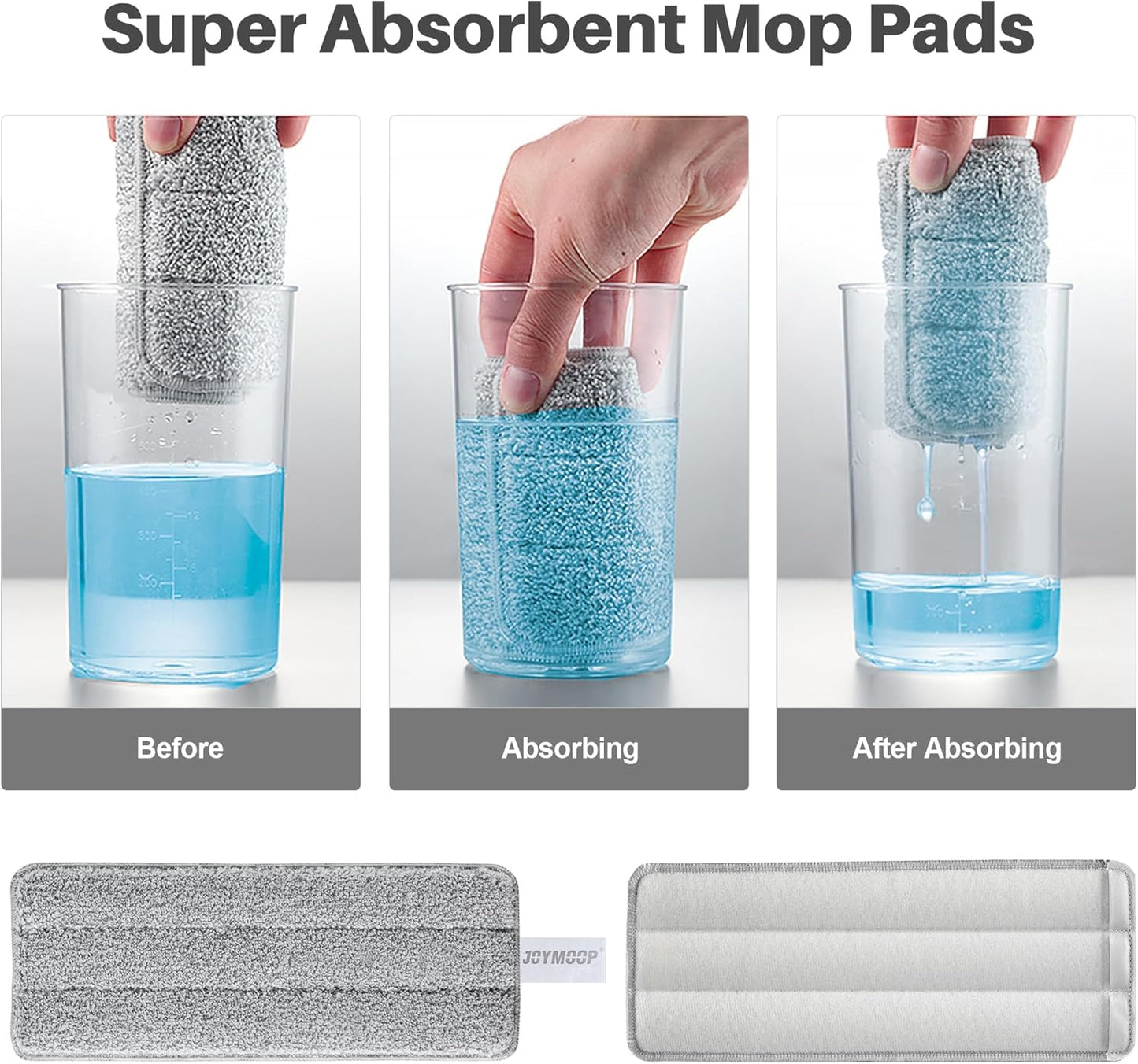 JOYMOOP Mop Replacement Pads, Reusable Microfiber Mop Pads for 13-inch Flat Mop and Mop Bucket Set, Pack of 2 Refills - Grey and Stripe