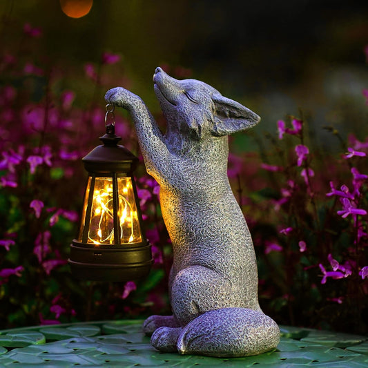 Fox Statue for Garden Decor, Garden Statue with Solar Power Light for Outdoor Patio Porch Lawn Yard Backyard Oudside Indoor Shelf Decoration,Praying Fox Sculptures Decorations to Wow Your Guests