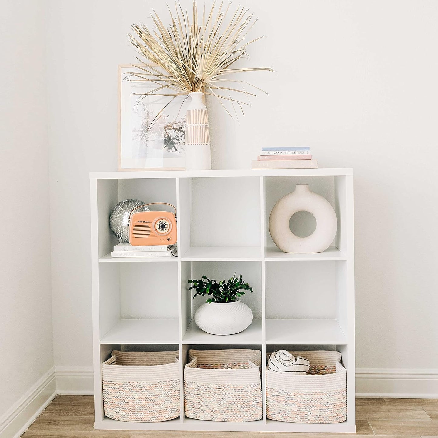 OrganiHaus Woven Storage Baskets for Organizing, Cotton Rope Organizer Bins for Shelves, Closet & Nursery, Dog Toy Basket, Decorative Bins for Toys, Towels & Books - 15x10x9, Rainbow Stitches