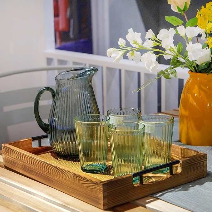 LotFancy Large Ottoman Tray for Living Room, 17x13'' Wood Serving Tray with Handles, Home Décor for Coffee Table, Sofa, 2 Skidproof Coasters Included