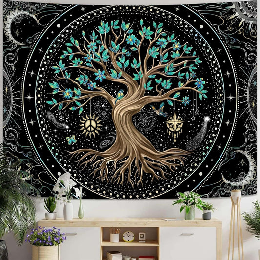 Lunerfex Tree of Life Tapastry Butterfly Moon Tapastry Flower Green Tree Tapestries Mandala Wall Hanging for Bedroom and Living Room Decor 44×60 Inches
