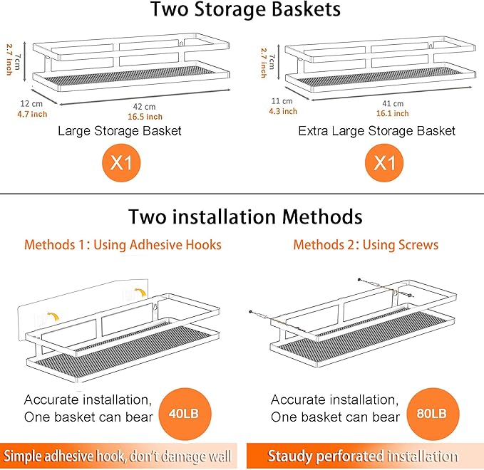 PUSDON Metal Wall Hanging Basket 2 Packs DIY Suitable for Multiple Scenes - Large White Guardrail