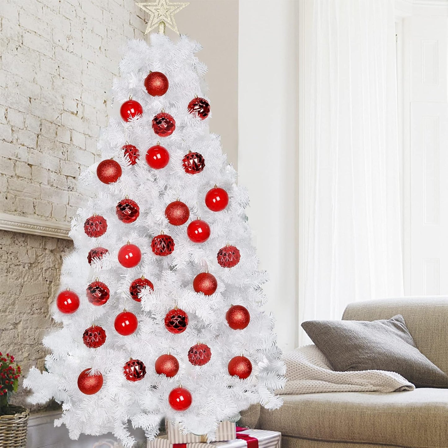 Lulu Home Christmas Ball Ornaments, 20 Ct 3.15" Pre-Strung Hanging Ornament Decorations, Xmas Shatterproof Plastic Balls for Holiday Party Wreath Garlands Trees, Red