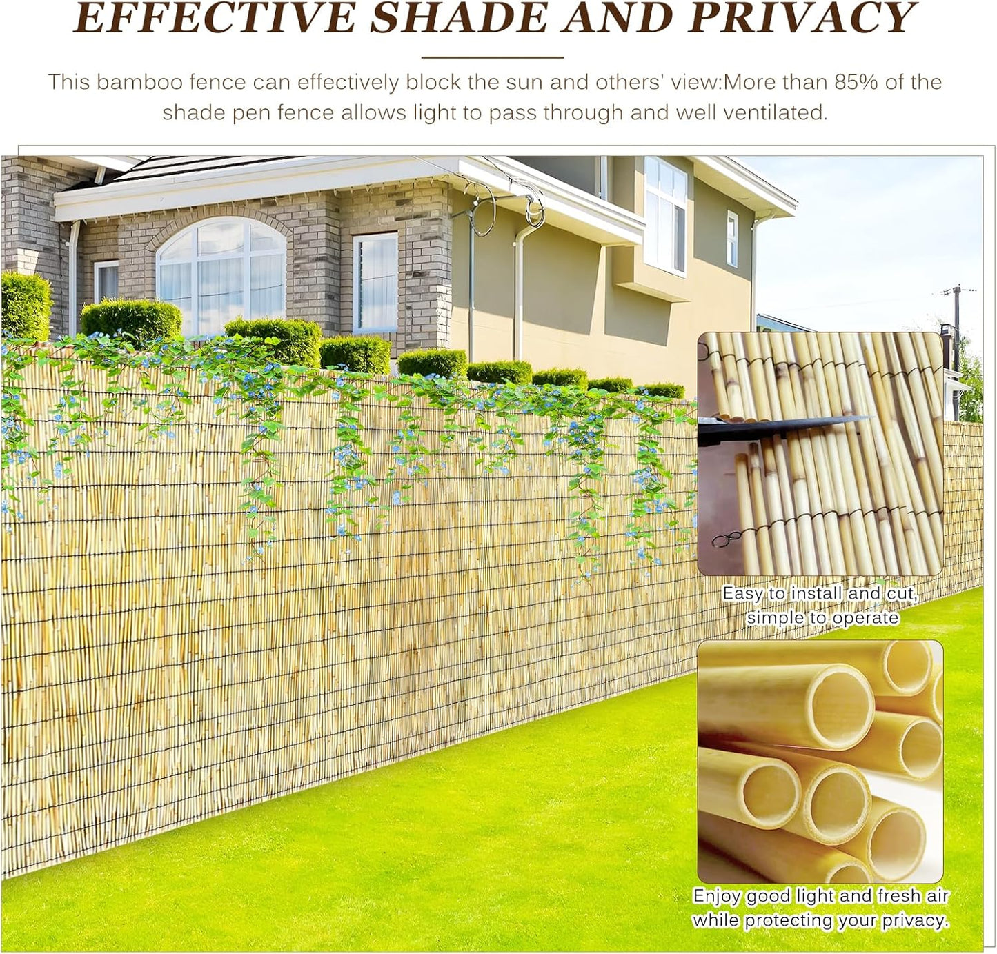 Natural Reed Fencing Rolls: Privacy Bamboo Fence 3/4/5/6ft High Roll Reed Screen, Decorative Bamboo Fencing for Outdoor Balcony Patio Garden Backyard,with Cable Zip Ties (Nature, 5x10ft)