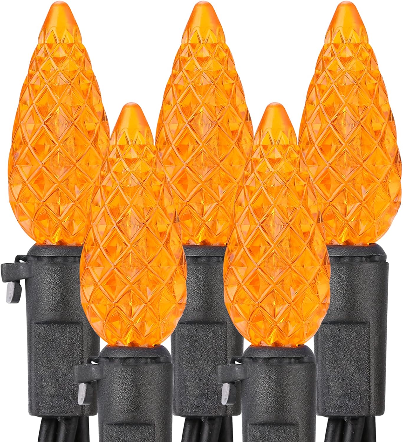 Brizled Orange String Lights, 33ft 100 LED Faceted C5 Orange Halloween Lights, 120V UL Certified Halloween Light Set Connectable Amber Light for Indoor & Outdoor Tree Xmas Party Decoration