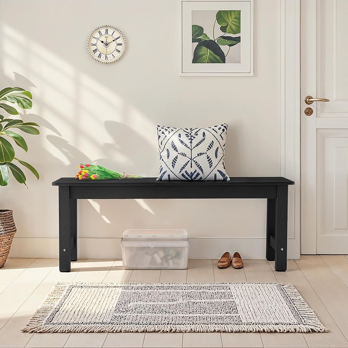 Outdoor Bench, 2-Person Poly Lumber Garden Bench, All-Weather Patio Bench Will not Rot and Fade for Garden, Porch, Backyard and Park, Easy Installation, Black