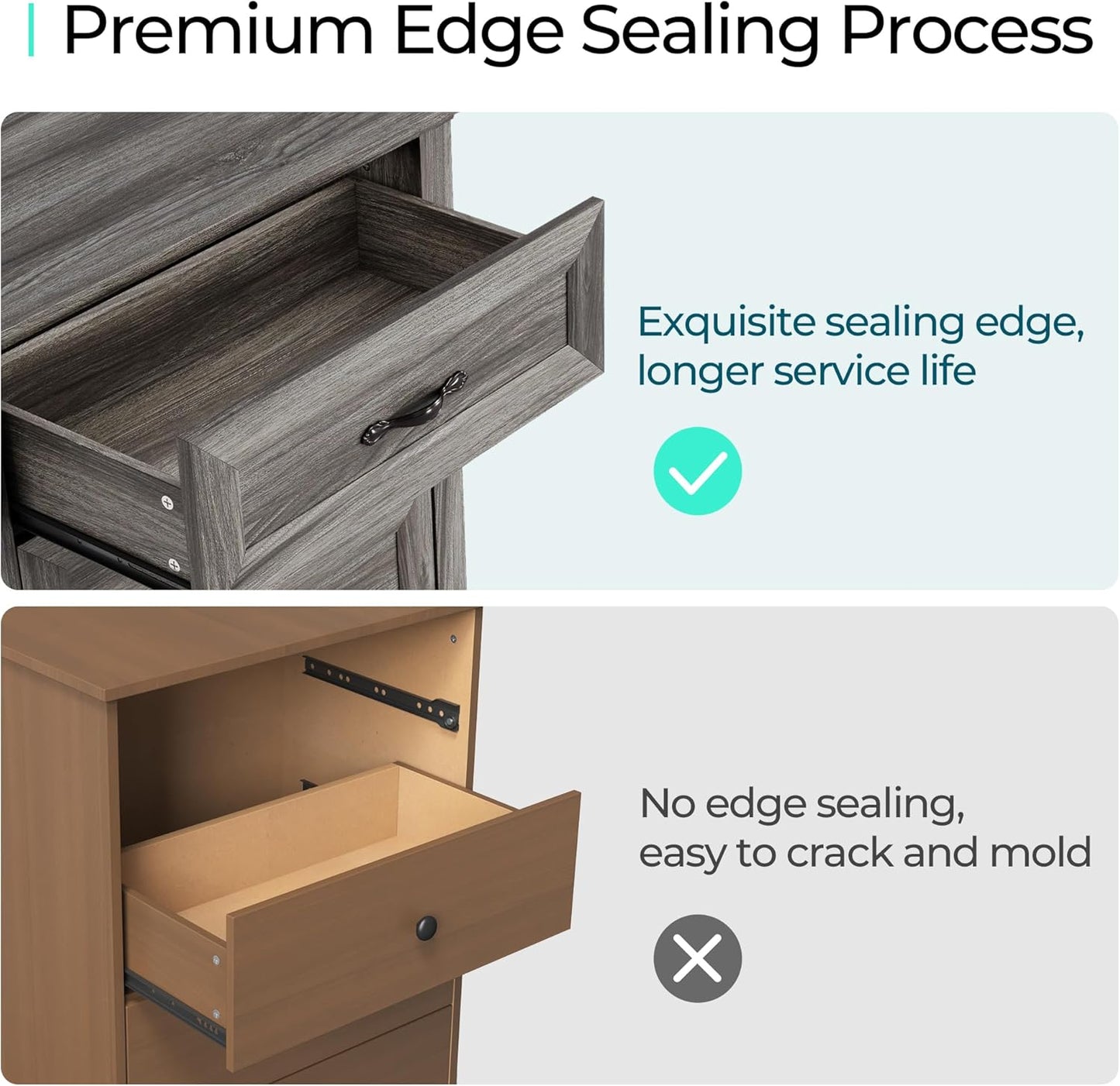 LINSY HOME Farmhouse 5-Drawer Dresser - Grey Chest of Drawers for Bedroom and Living Room Organization, Wood Dresser with Ample Storage Space and Rustic Charm