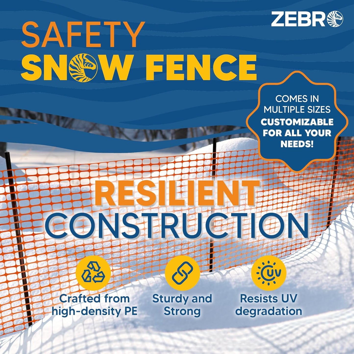 ZEBRO 4' x 100' Orange Plastic Garden Fence Roll – Standard Duty Safety Netting for Snow, Poultry, Deer, Dogs – Reusable Outdoor Barrier for Yard, Landscaping, Animal Protection