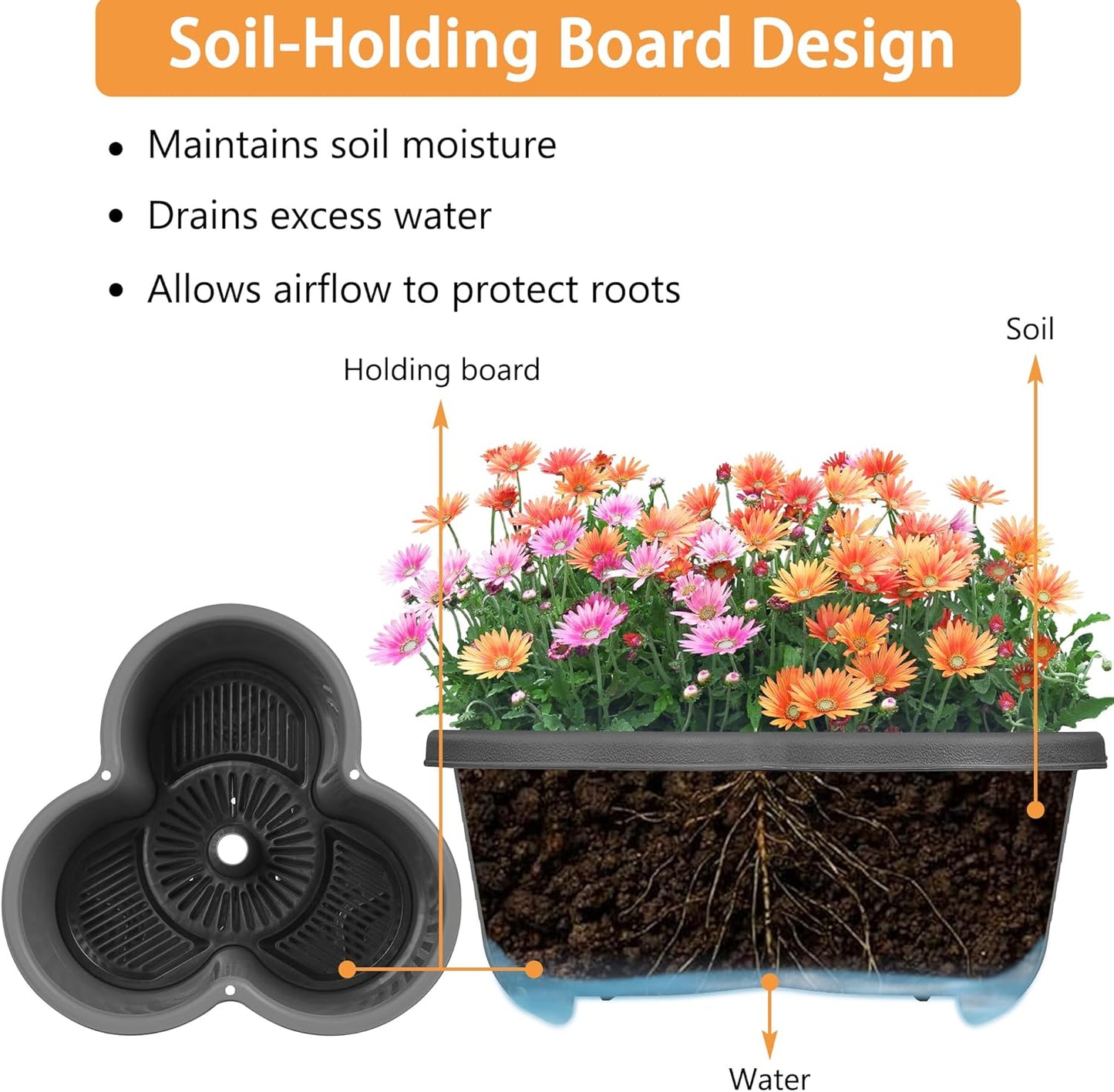 VECELO 5 Tier Vertical Garden Planter, Self Watering Stackable Planters with Wheels for Strawberries, Herbs, Flowers, Vegetables, Dark Gray