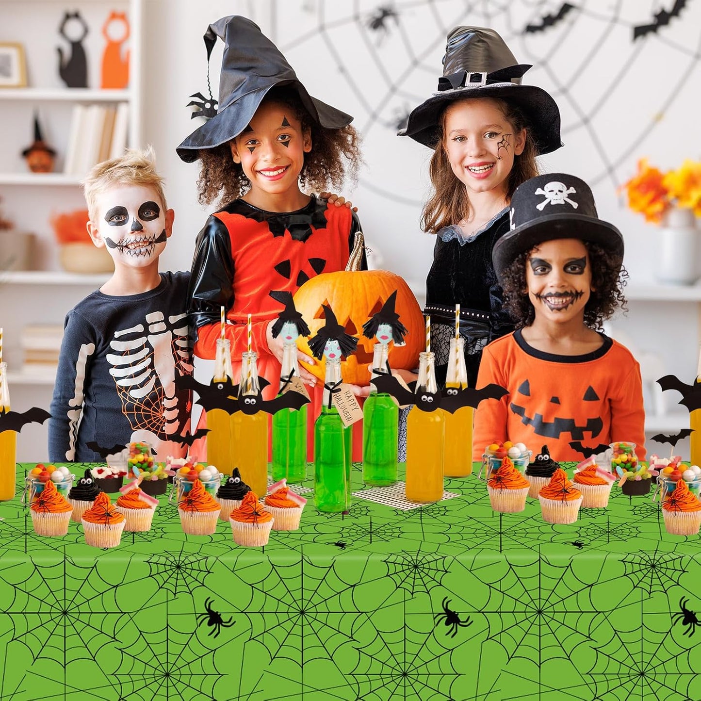 2 Pcs Halloween Tablecloth - Plastic Halloweens Spider Webs Table Cloth, Green Disposable Rectangle Spiderweb Table Cover for Halloween Party Decorations Supplies Favors Tables Decor, 108 x 54 Inch