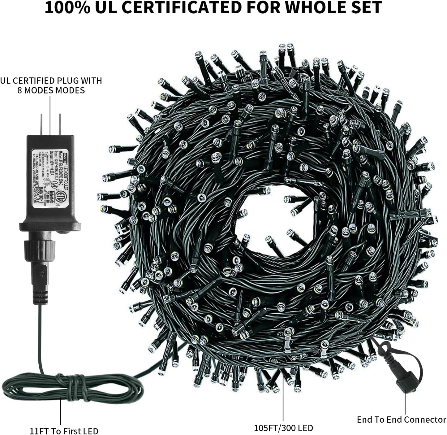 XTF2015 Christmas String Lights, 105ft 300 LED Christmas Lights 8 Modes Memory Function & Timer- UL Certified - Outdoor Indoor Christma s Fairy Lights for Tree, Garden, Party, Wedding(Red + Green)