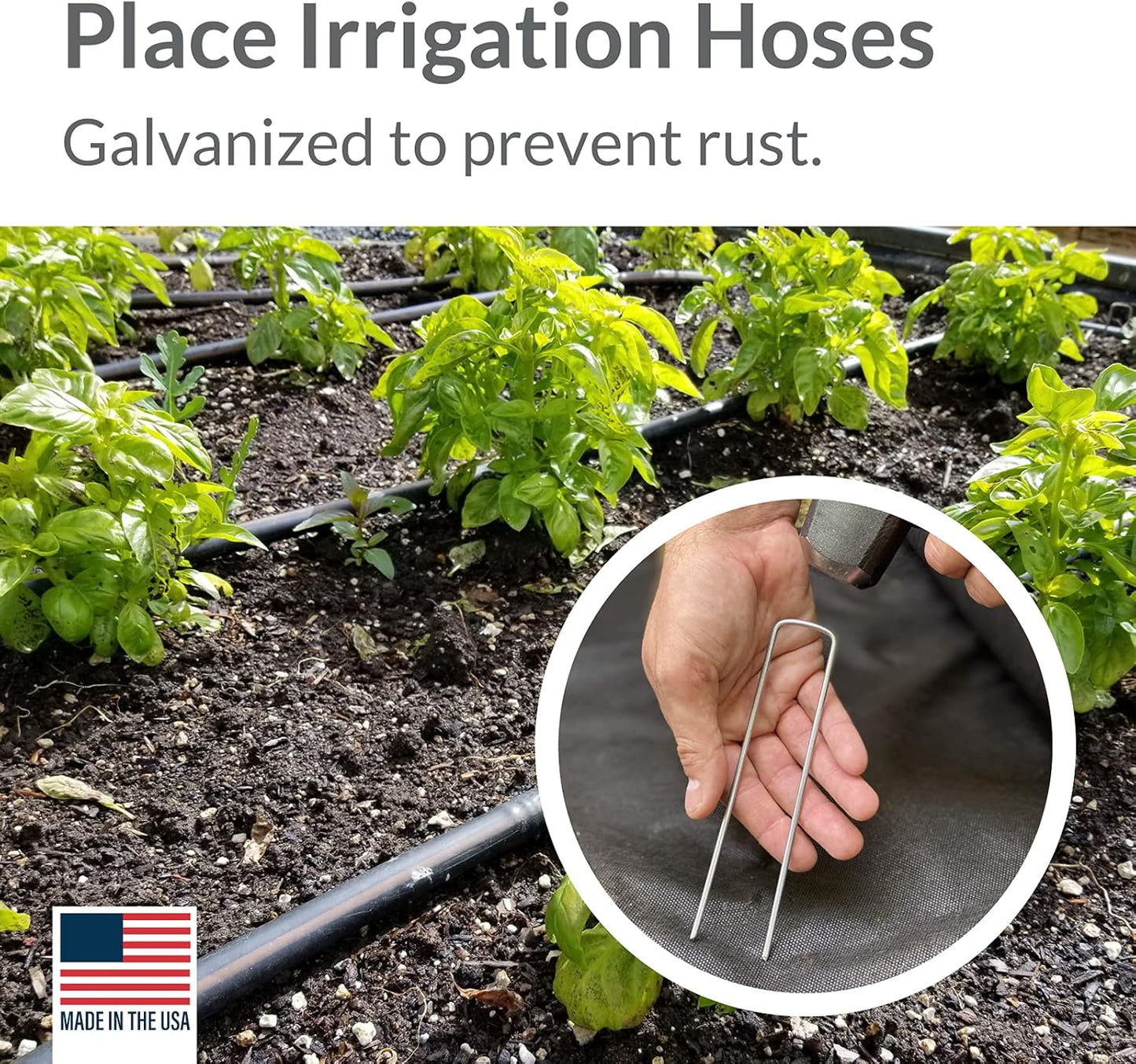 Pinnacle Mercantile USA Made 200 Pack Garden Landscape Staples Weed Barrier Fabric Stakes Galvanized 6 inch Pins Anti Rust Sod Staple 11 Gauge Steel