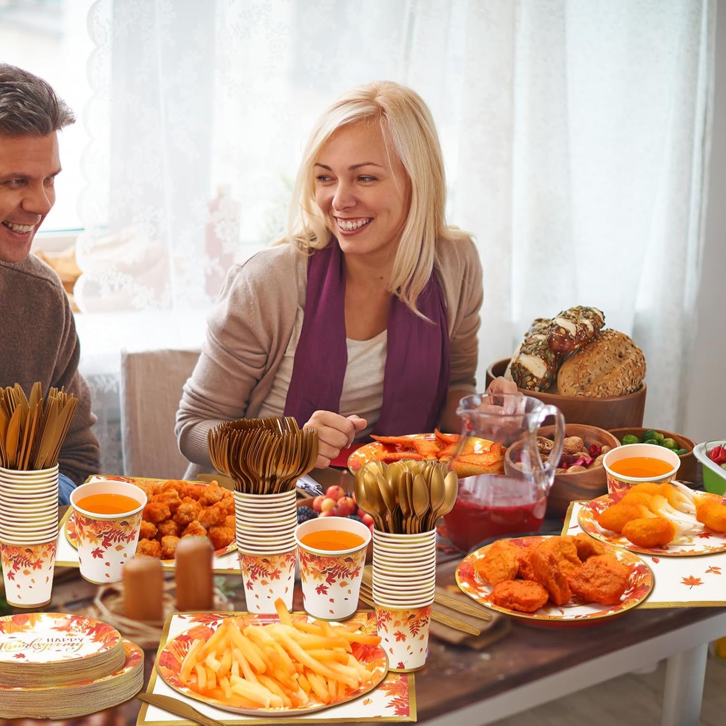 350 Pcs Thanksgiving Fall Party Supplies Maple Leaf Dinnerware Set Disposable Plates Napkins Paper Cups Plastic Cutlery for Autumn Thanksgiving Harvest Party Decor Serves 50(Maple Leaf)