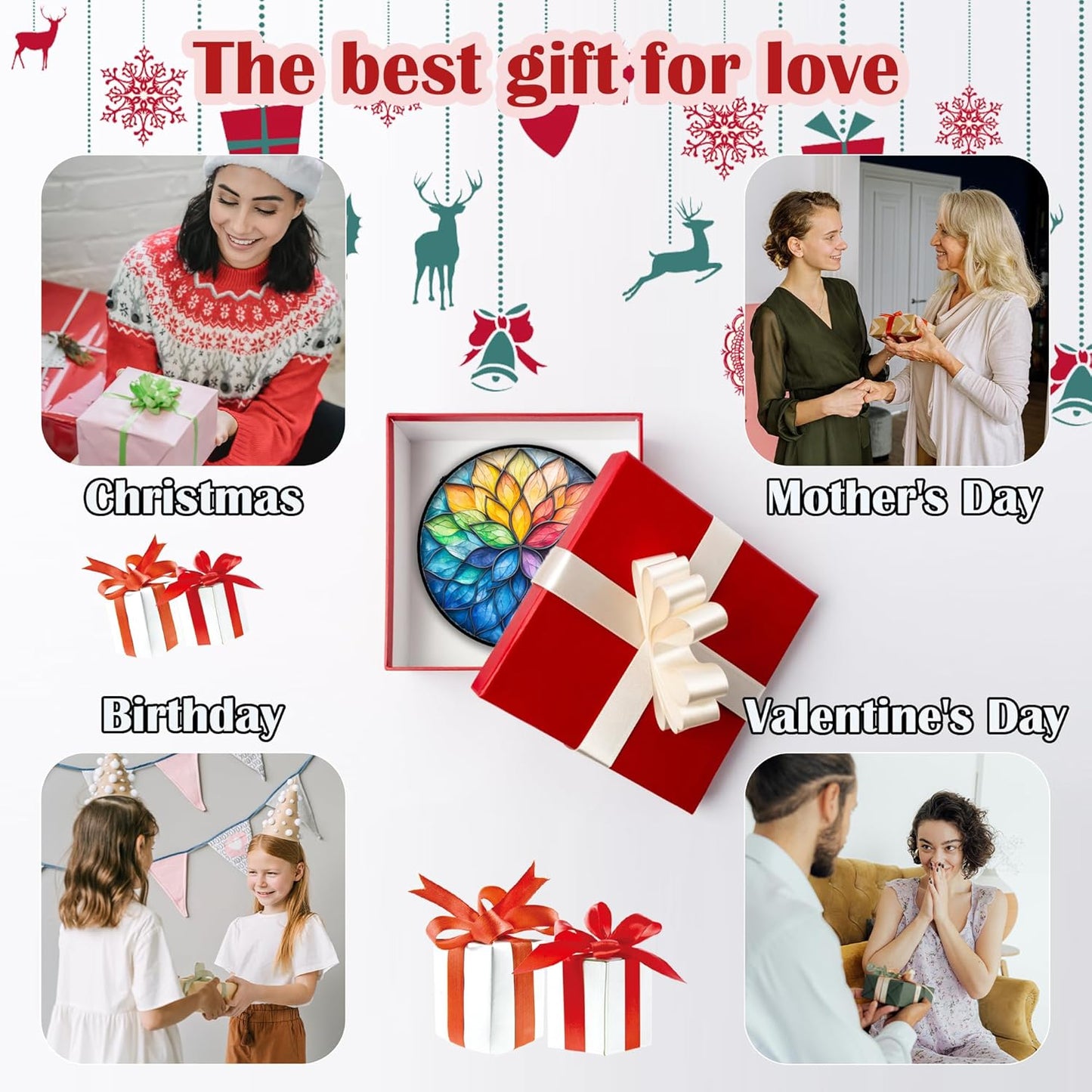 Stained Glass Window Hanging, Colorful Flower Petals Sun Catchers Diamond Glass Panel Hangings Suncatcher Decor for Birthday for Women, Men, Wife, Aunt, and Mom 9.8 in