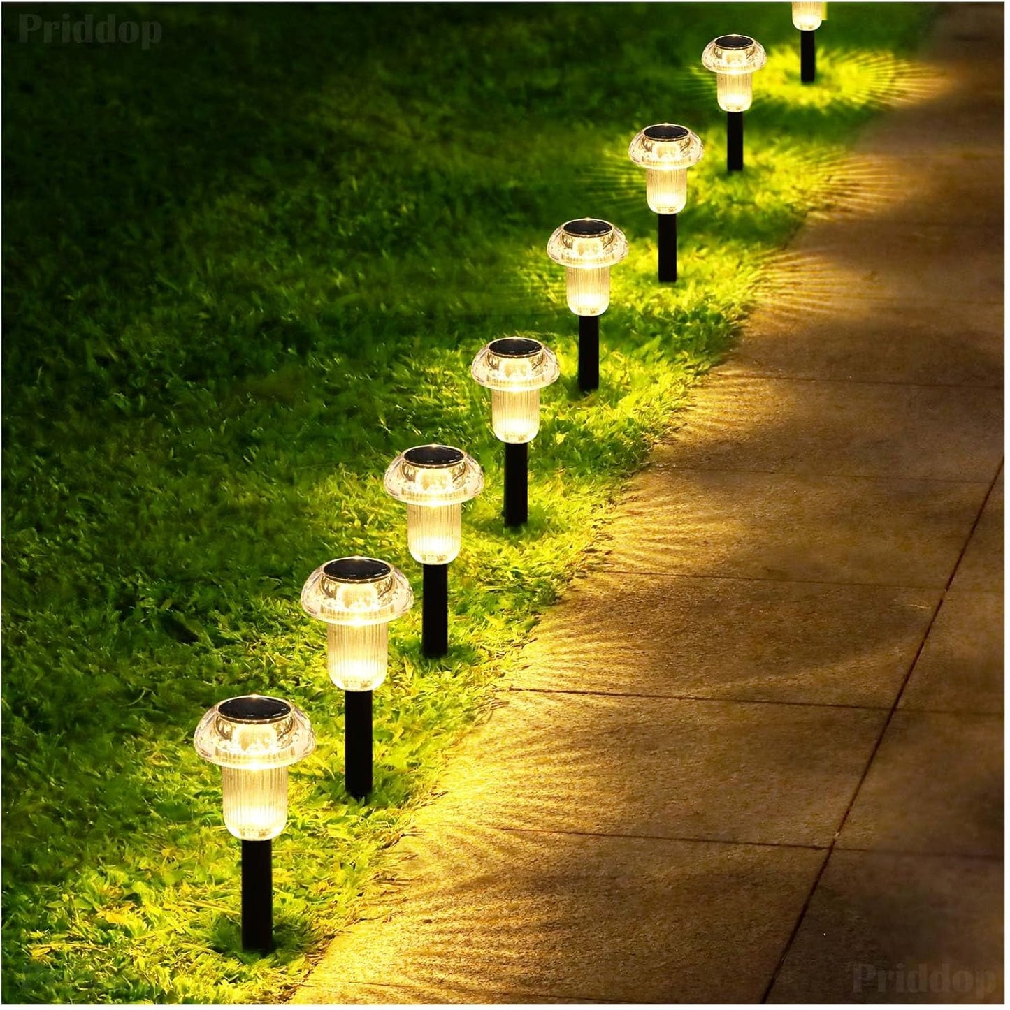 Solar Lights Outdoor Pathway Waterproof 8 Pack Warm White LED Acrylic Mushroom Decorative Garden Lights for Yard Landscape Patio Outside Decor