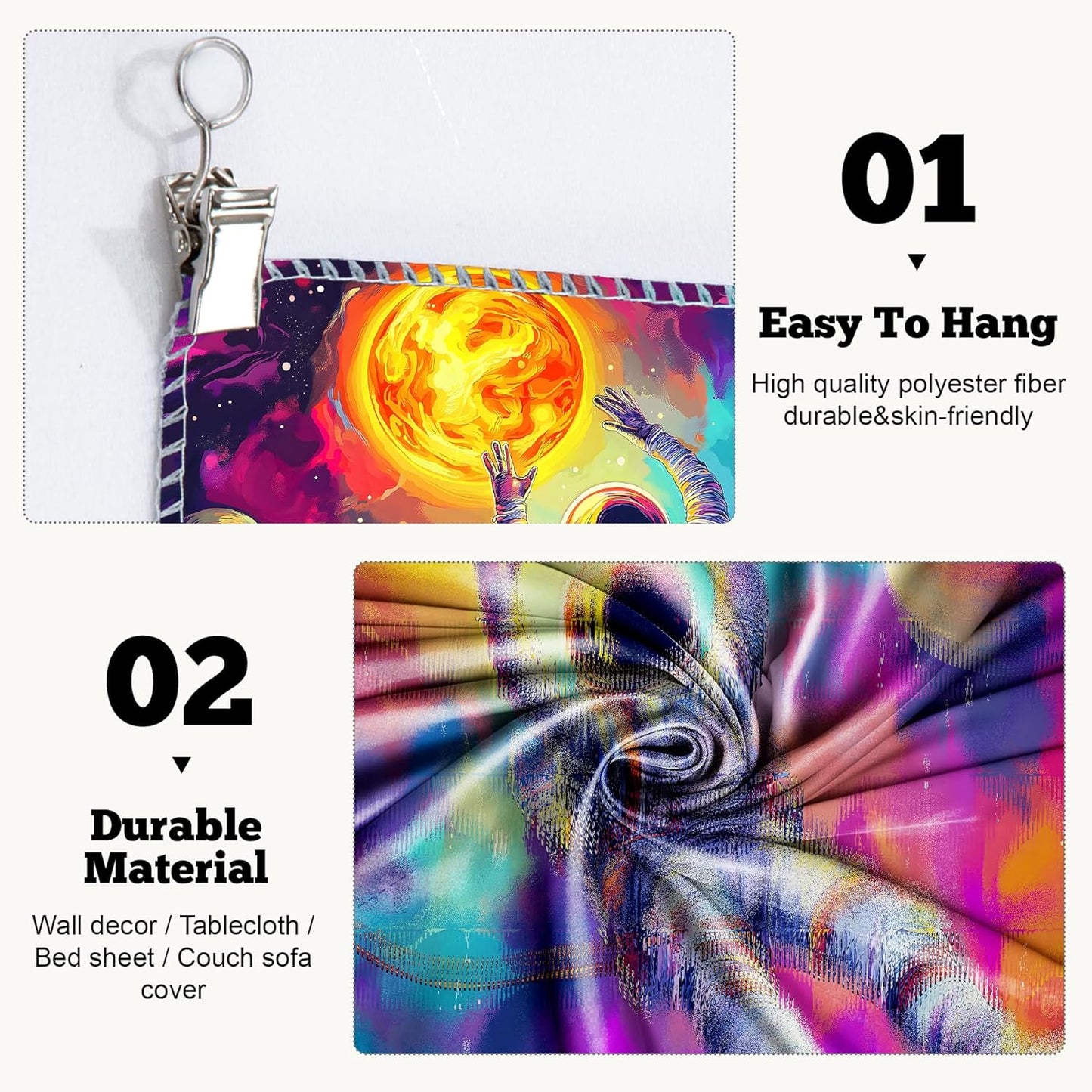 BVBOX Astronaut Space Blacklight Tapestry 79"x59", UV Reactive Floating Astronaut Universe Galaxy Planet Glow in Dark Tapestries, Black Light Neon Upright Poster Wall Hanging Backdrop Decor for Bedroom Living Room