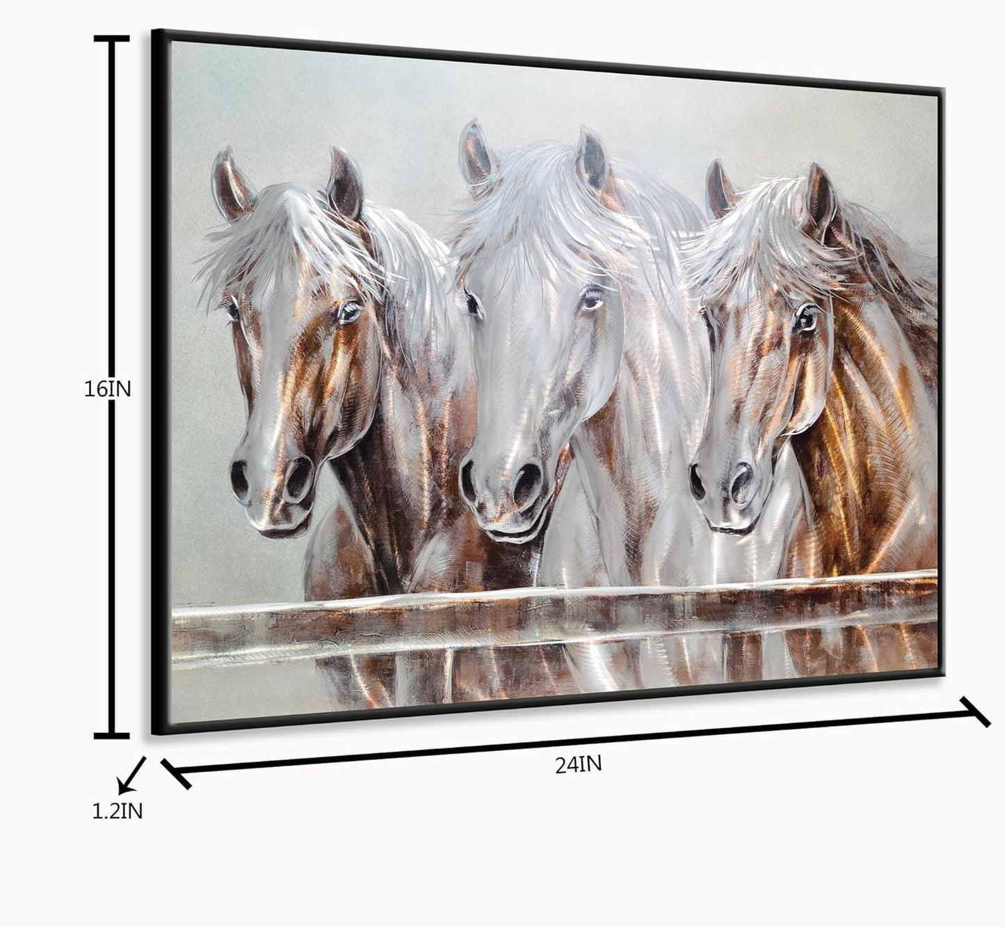 Yihui Arts Rustic Metal Wall Art - Hand Crafted 3D Aluminum Artwork with Three Horse Heads, Modern Wall Sculpture for Home Accent Decor