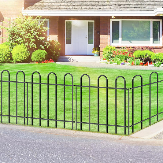 Metal Garden Fence 24 in H x 16 ft L, No dig Garden Border Yard Fencing, Dog Fence Outdoor Temporary Animal Barrier for Flower Bed Lawn and Patio, 8 Panels + 9 Stakes Black