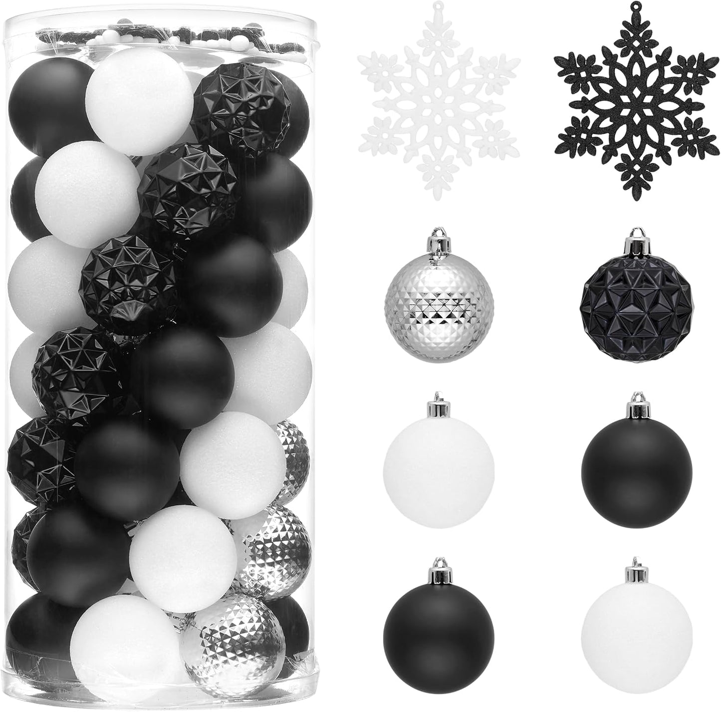 Valery Madelyn Christmas Tree Decorations Ornament Set for Fall Halloween, 50ct 2 Inches Black and White Shatterproof Christmas Ball Ornaments Hanging Xmas Holiday Party Decor