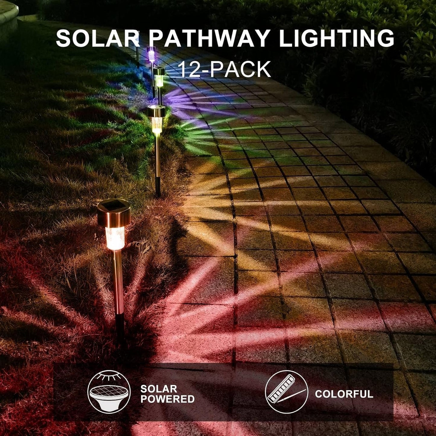 Solar Lights Outdoor Waterproof, Stainless Steel LED Landscape Lighting, Solar Garden Lights Solar Powered, Outdoor Solar Lights for Yard, Pathway, Walkway, Patio , Lawn - 12 Pack ( Multicolor )