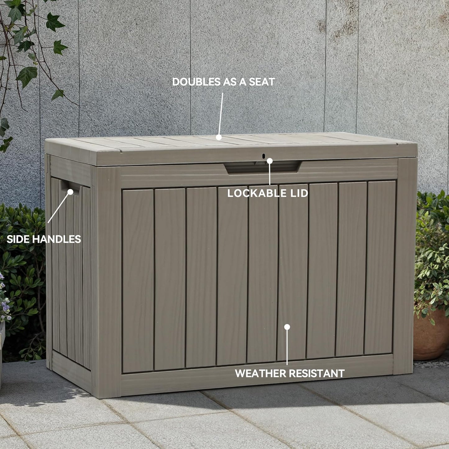 YITAHOME 45 Gallon Deck Box, Outdoor Storage Box for Patio Cushions, Outdoor Tools, Gardening Tools, Sports Equipment, and Throw Pillows, Lockable and Waterproof, Brown