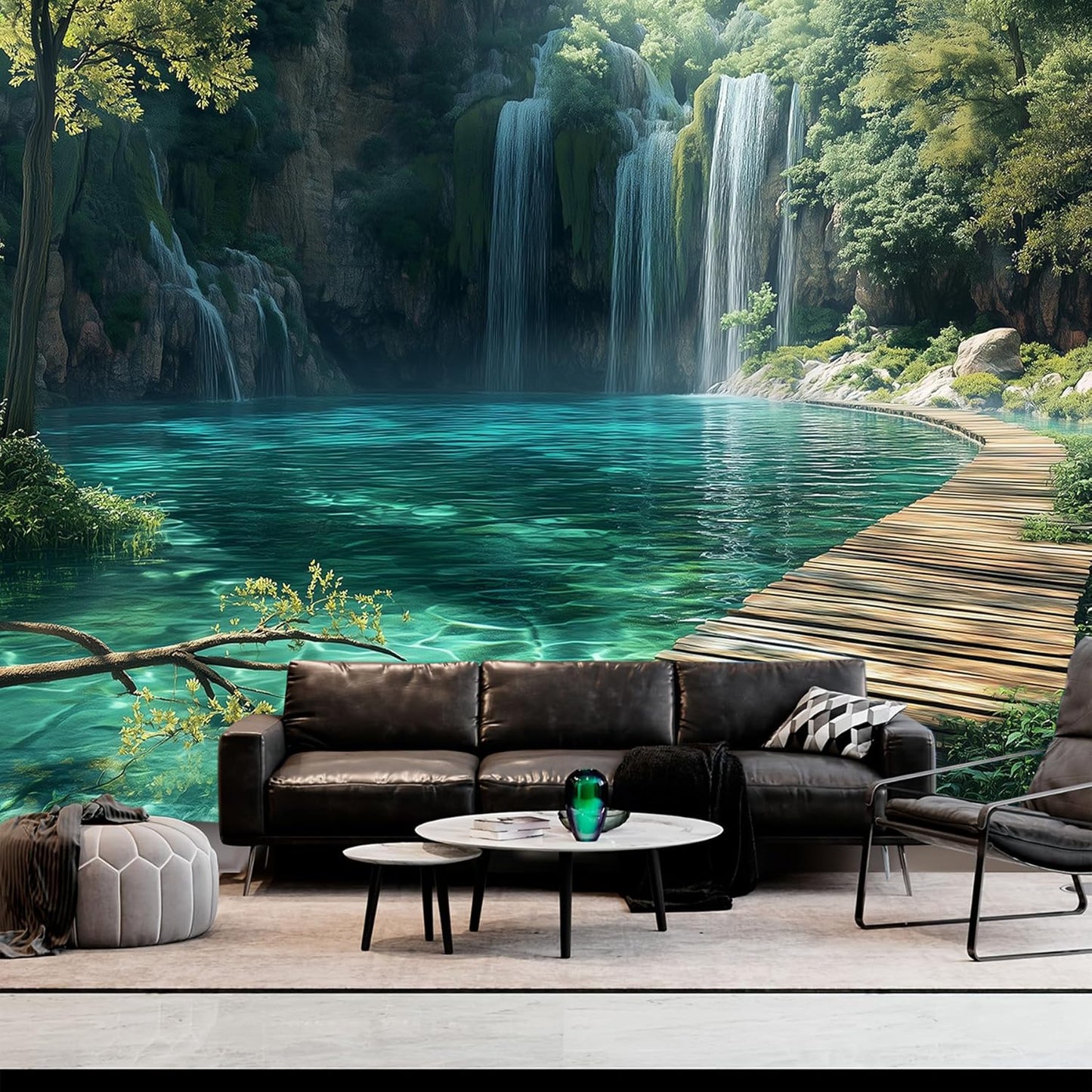 BSFHH Nature Tapestry Forest Tree Sea Cave Wall Hanging, Stream Through Rainforest Landscape Wall Art Tapestry for Bedroom Living room (Waterfall, 79"×59", Unframed)