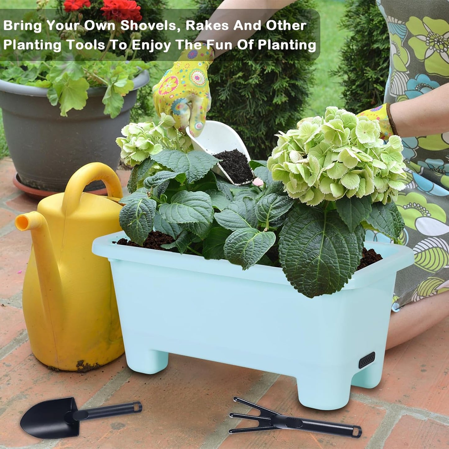 Self-Watering Rectangle Planter Boxes 8-Pack, 15.7-Inch Window Box Planter with Drainage Holes & Trays, Pots for Vegetables, Herbs, Flowers, Garden Windowsill Balcony (Sky Blue, 15.7*8.3*7.1 inch)