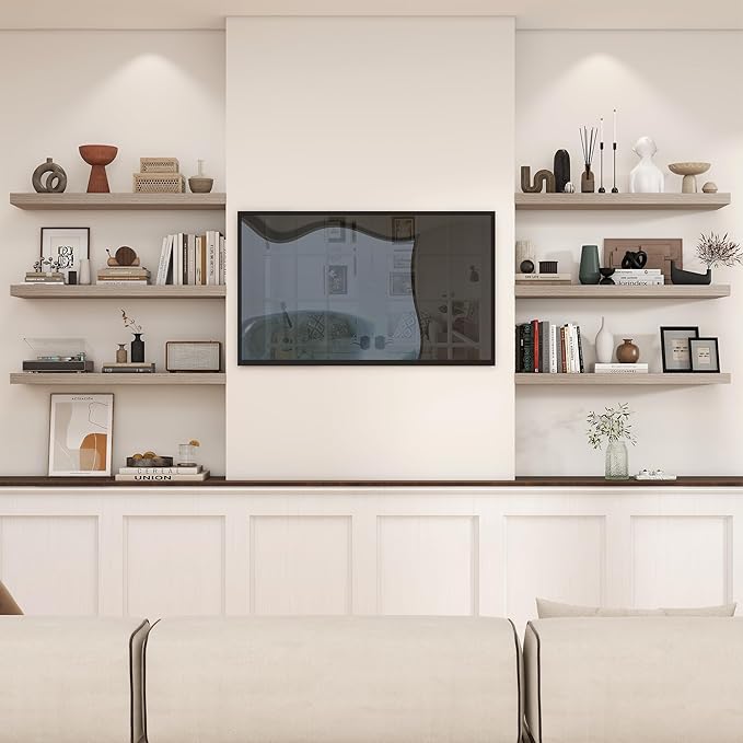 Heimlove 36 Inch Floating Shelves for Wall,10 Inch Deep Grey Wood Shelves with Invisible Brackets,Wall Mounted Storage & Display Shelves for Bedroom,Living Room,Kitchen,Office