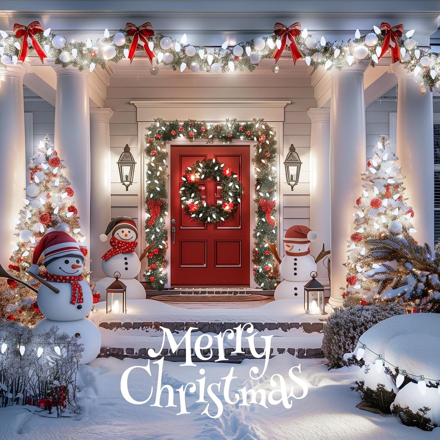 Brightown 2 Pack White C9 LED Christmas String Lights - 33ft 50 LED Waterproof Strawberry String Lights, Plug-in Extendable Green Wire Lights String for Outdoor Indoor Patio Party Decoration