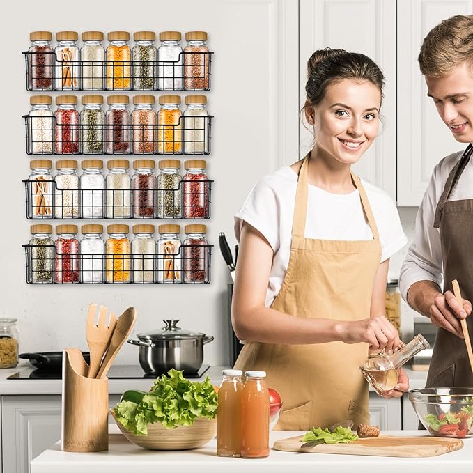 Spice Rack Organizer Wall Mount, Spice Organization Storage Shelf for Cabinet Door, 2 Packs Wall Spice Rack Saving Space for Kitchen, Black