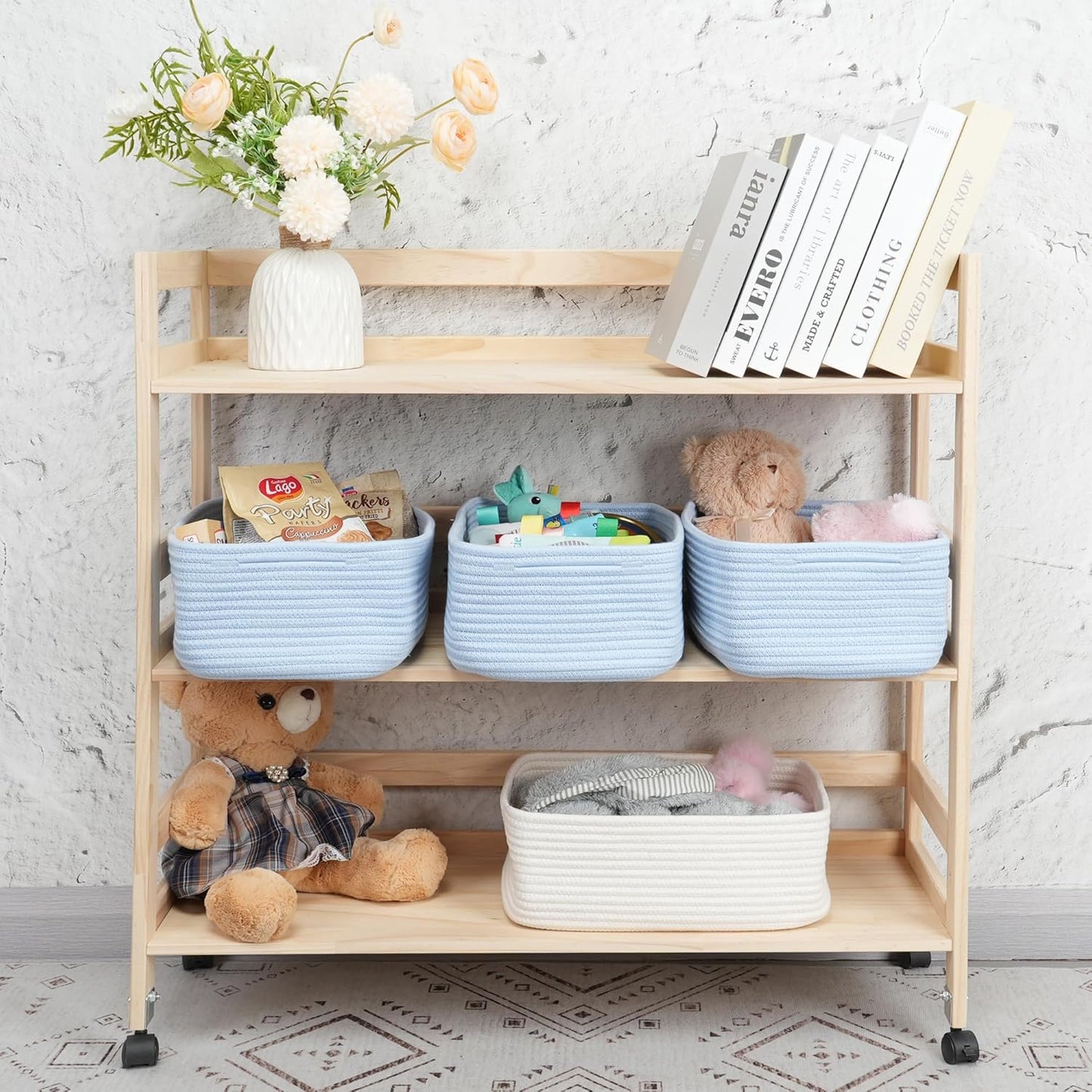 Small Woven Storage Baskets 13“X9”X5“ Decorative Rope Bins for Organizing Shelves, Closets, and Toys, Empty Gift Baskets, Cute Organizer Basket for Home and Office (blue, Large)