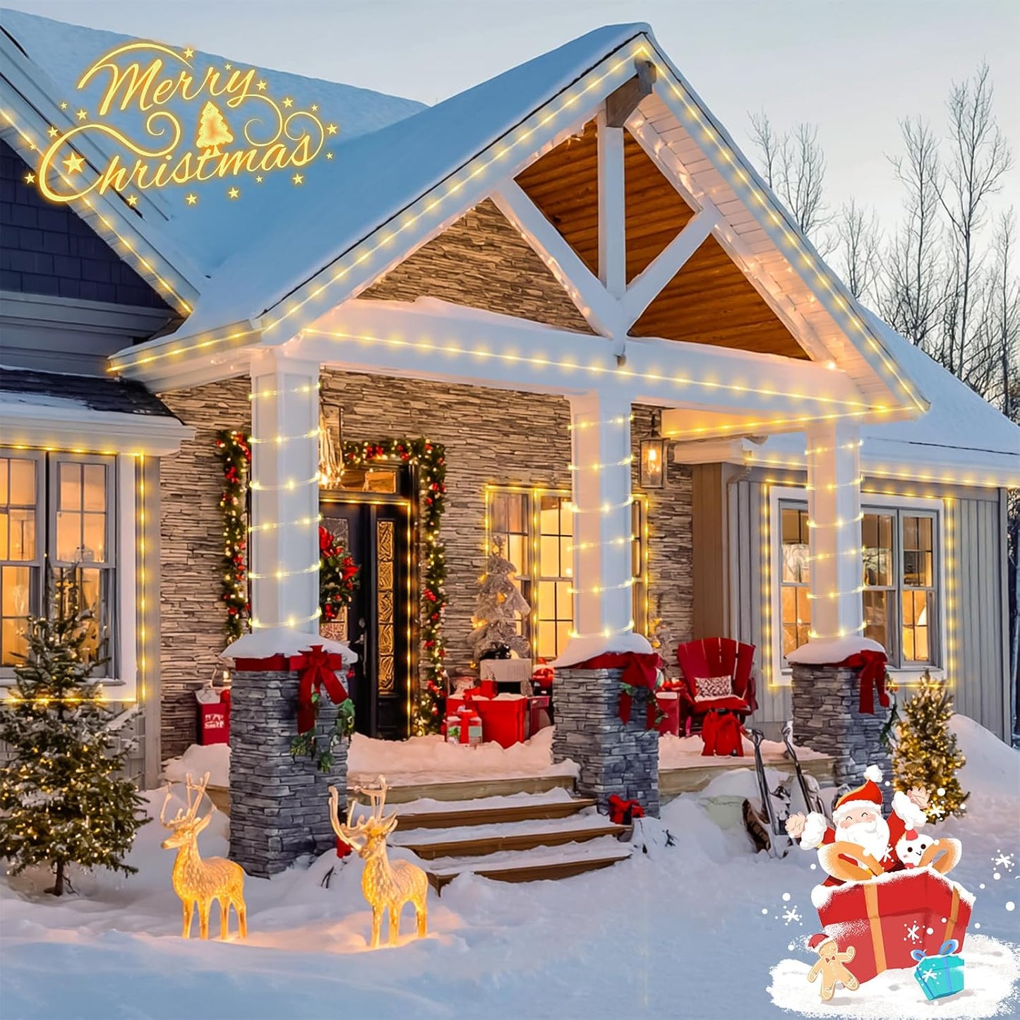 JMEXSUSS 2 Pack 100 LED Solar Rope Lights,33ft 8 Modes Solar Rope Lights Outdoor Waterproof LED Solar Powered Rope Tube for Trampoline,Fence,Gazebo,Yard,Walkway,Path(Warm White)