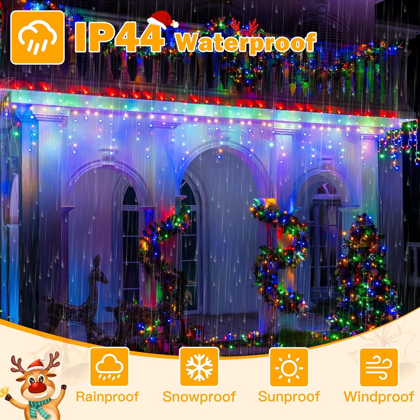 Ollny Icicle Lights Outdoor Multicolor, 594LED 49FT Christmas Lights with Remote 8 Modes Dimmable, Waterproof Connectable Timer Hanging Light for House Outside Yard Indoor Decorations