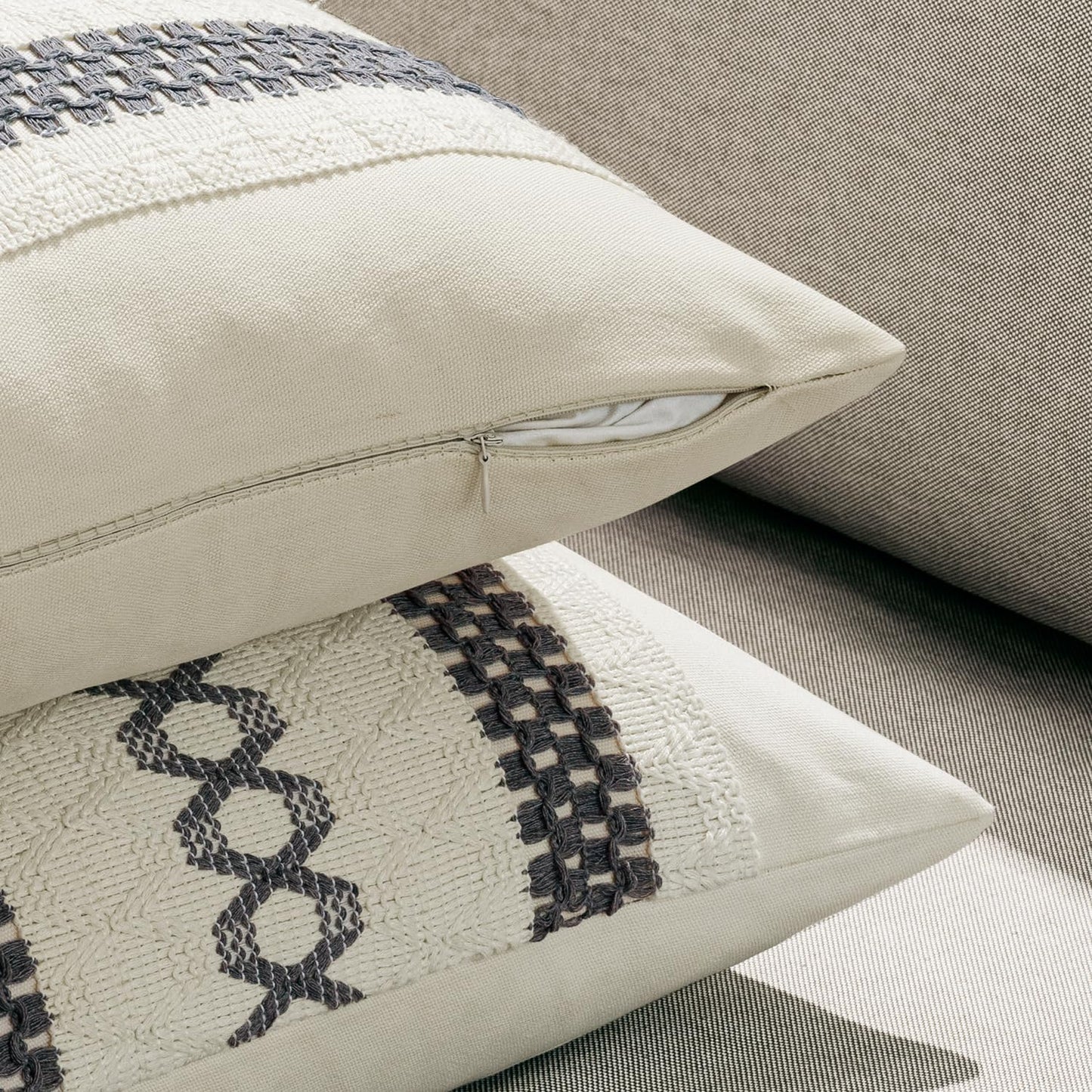 MIULEE Set of 2 Gray Boho Decorative Lumbar Pillow Covers 12x20 Inch Farmhouse Rustic Couch Throw Pillows Modern Cotton Cushion Covers Retro Cute Macrame Woven Home Decor for Bed Sofa Chair