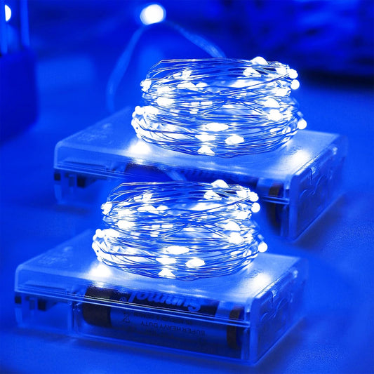 Christmas Decorations Blue Fairy String Lights, Battery Operated with Timer, 2 Pack Total 33FT 100 Led Mini Battery Powered Twinkle Mason Jar Waterproof Firefly Lights DIY Party
