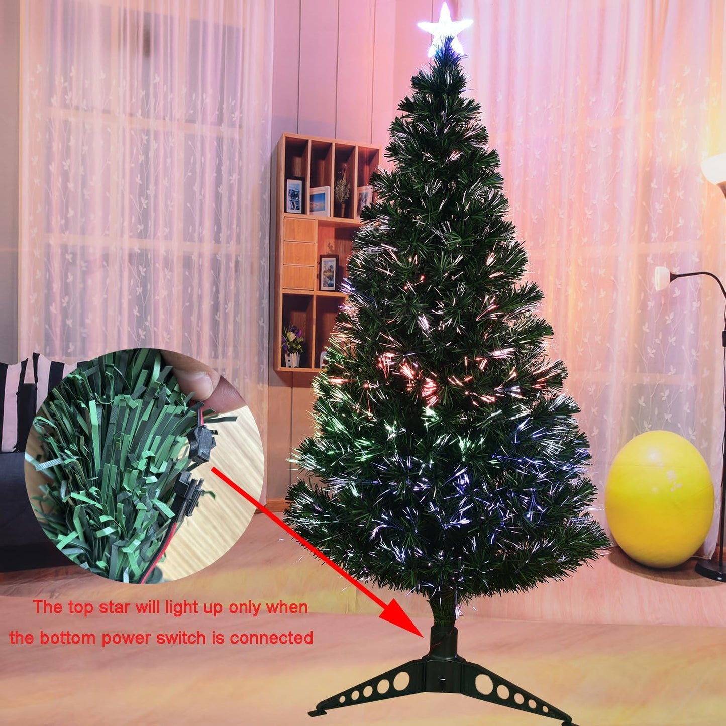 5FT Fiber Optic Green Christmas Tree Artificial Tree with Stand,Pre-lit Full Xmas Tree with Top Star Perfect for Indoor Holiday Decoration